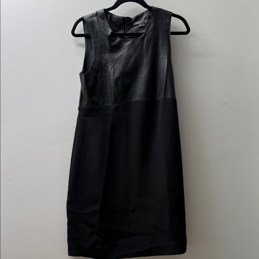 Vince Black Leather Panel Mini Dress